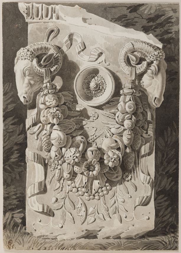 19th Century  FRENCH SCHOOL - A Roman Altar Decorated with Ram’s Head and a Garland | MasterArt